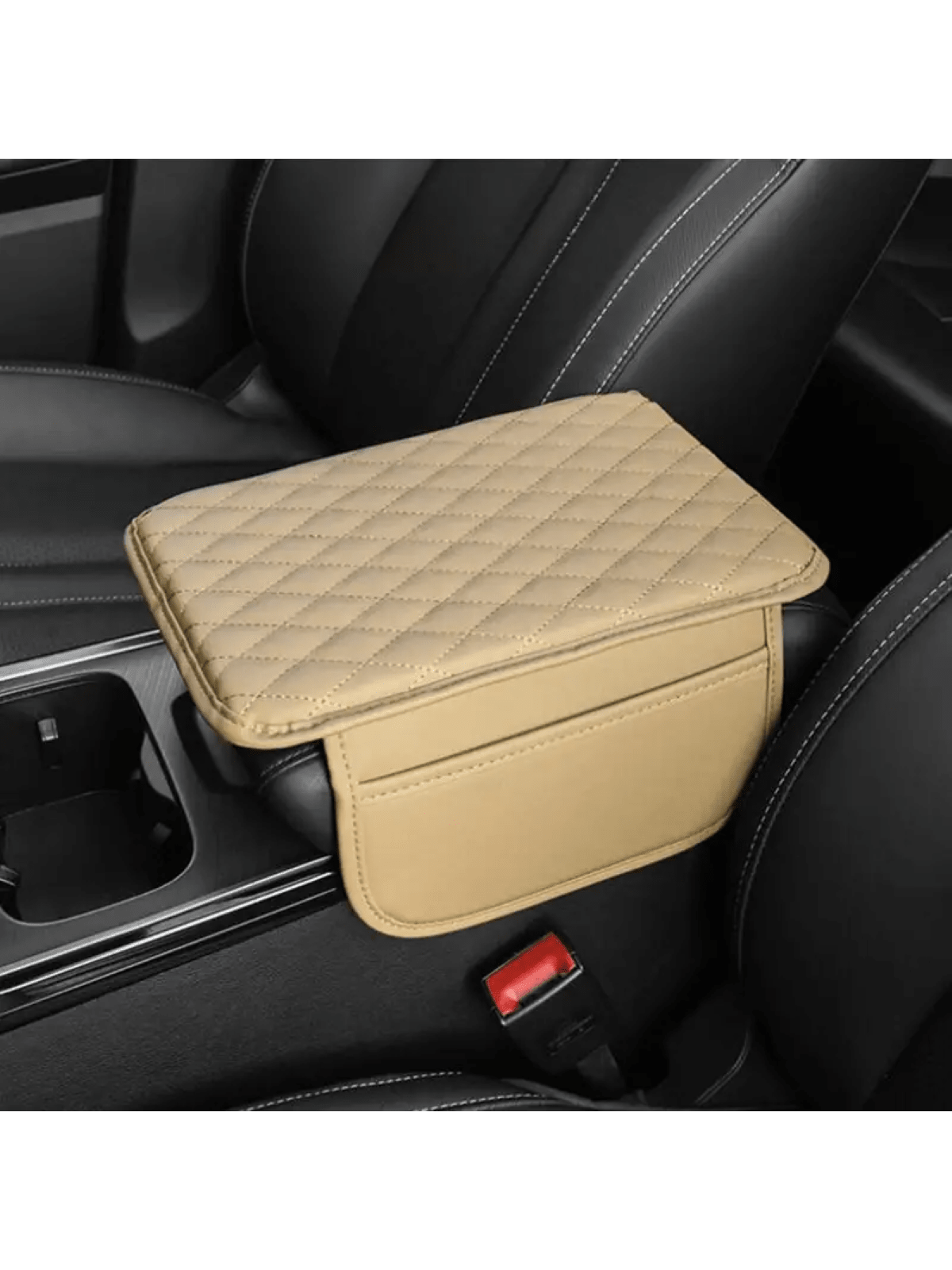 Leather Car Armrest Box Heightening Pad With Side Storage Bag, Car Armrest Box Cushion With Storage Pocket