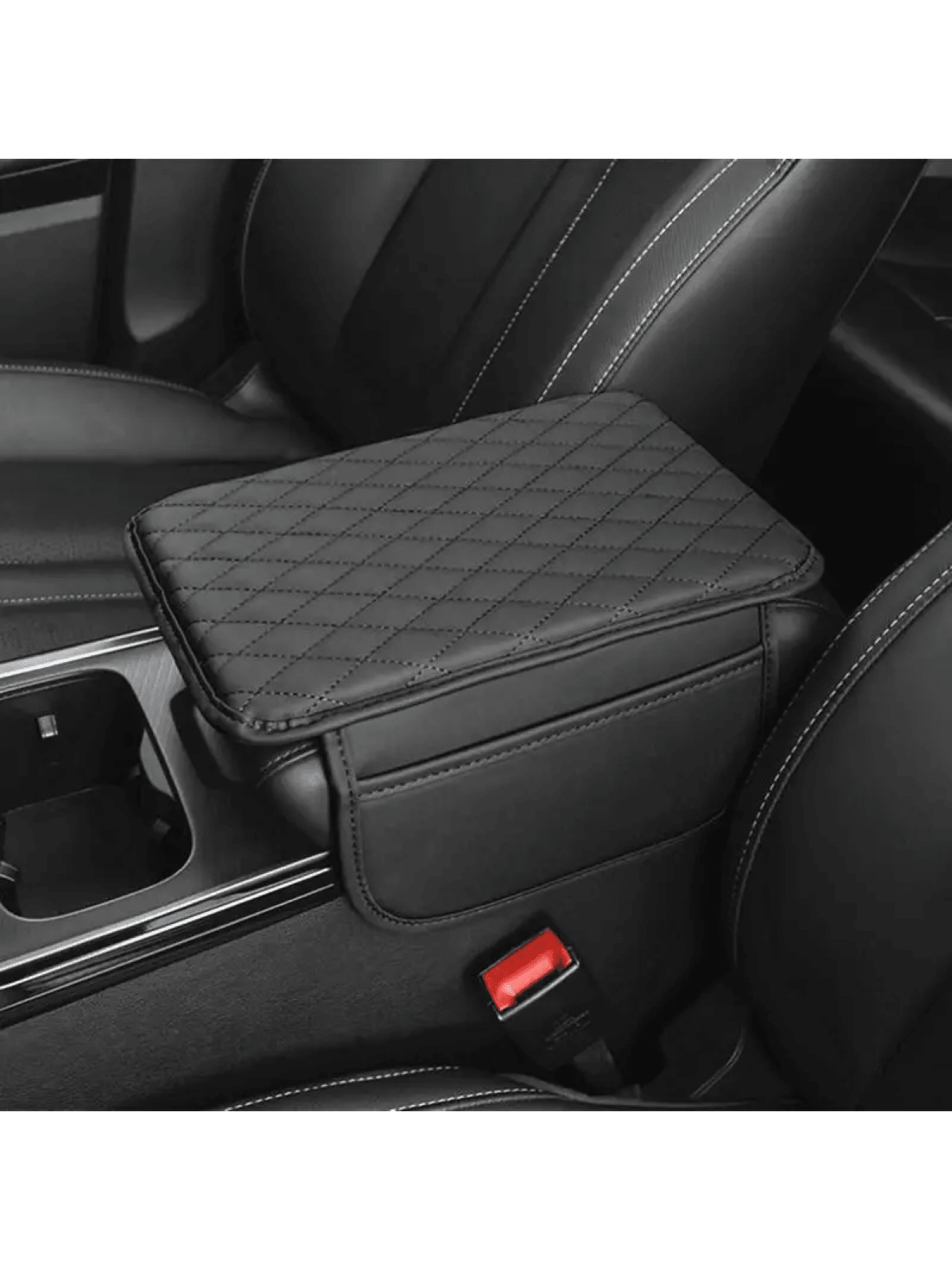Leather Car Armrest Box Heightening Pad With Side Storage Bag, Car Armrest Box Cushion With Storage Pocket