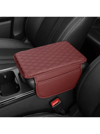 Leather Car Armrest Box Heightening Pad With Side Storage Bag, Car Armrest Box Cushion With Storage Pocket