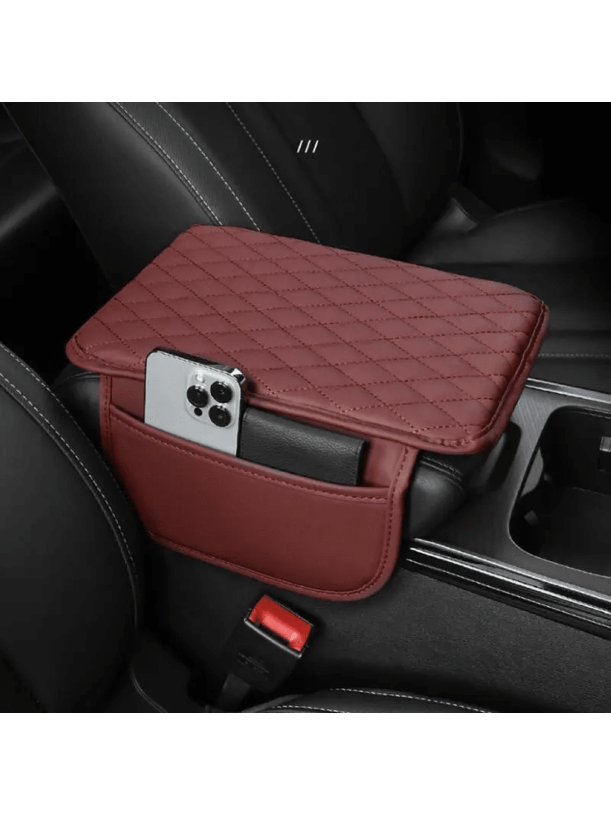 Leather Car Armrest Box Heightening Pad With Side Storage Bag, Car Armrest Box Cushion With Storage Pocket