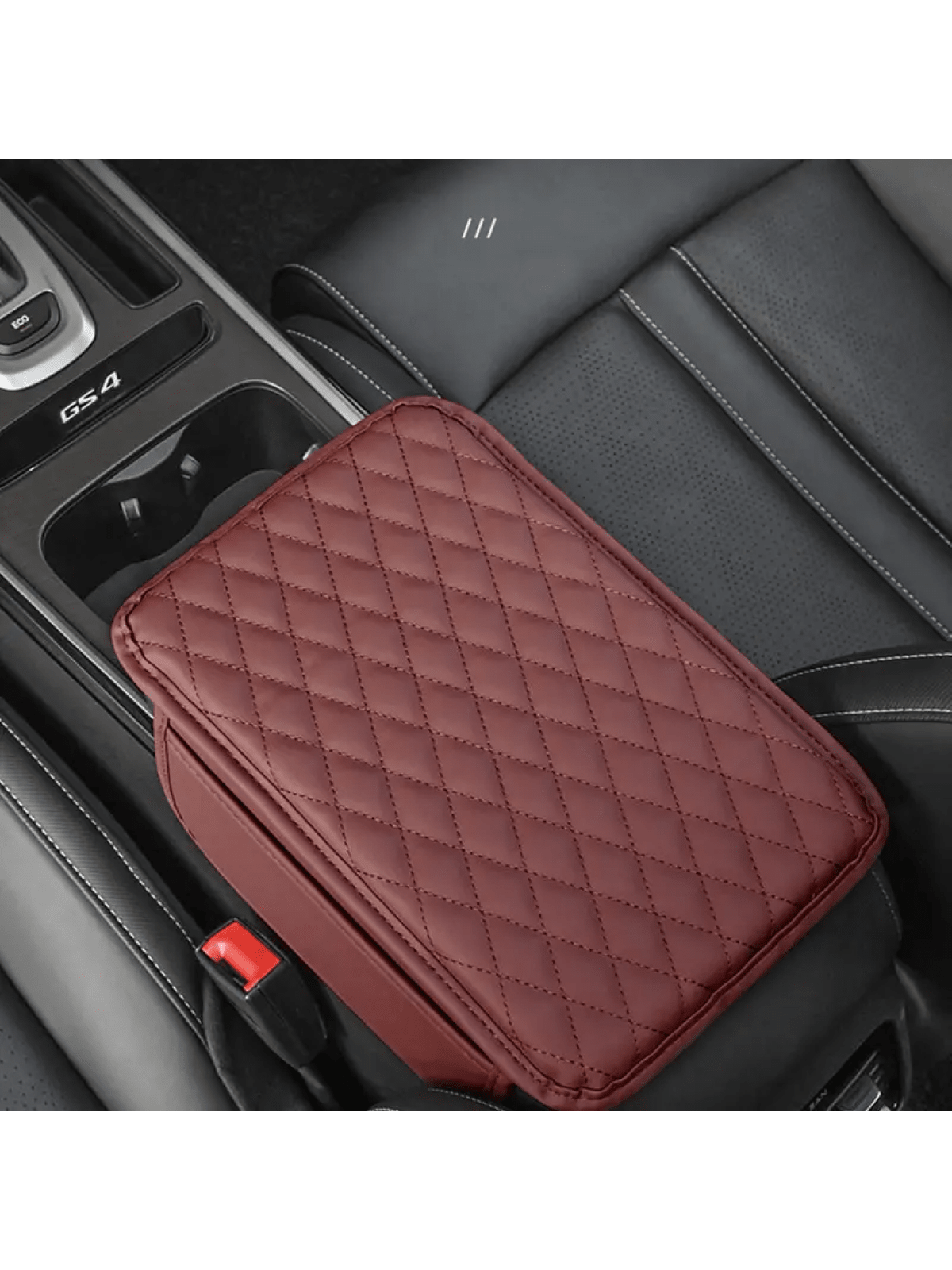 Leather Car Armrest Box Heightening Pad With Side Storage Bag, Car Armrest Box Cushion With Storage Pocket