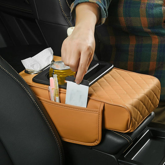 All-in-One Car Armrest Heightening Pad with Bottle Holder & Tissue Box
