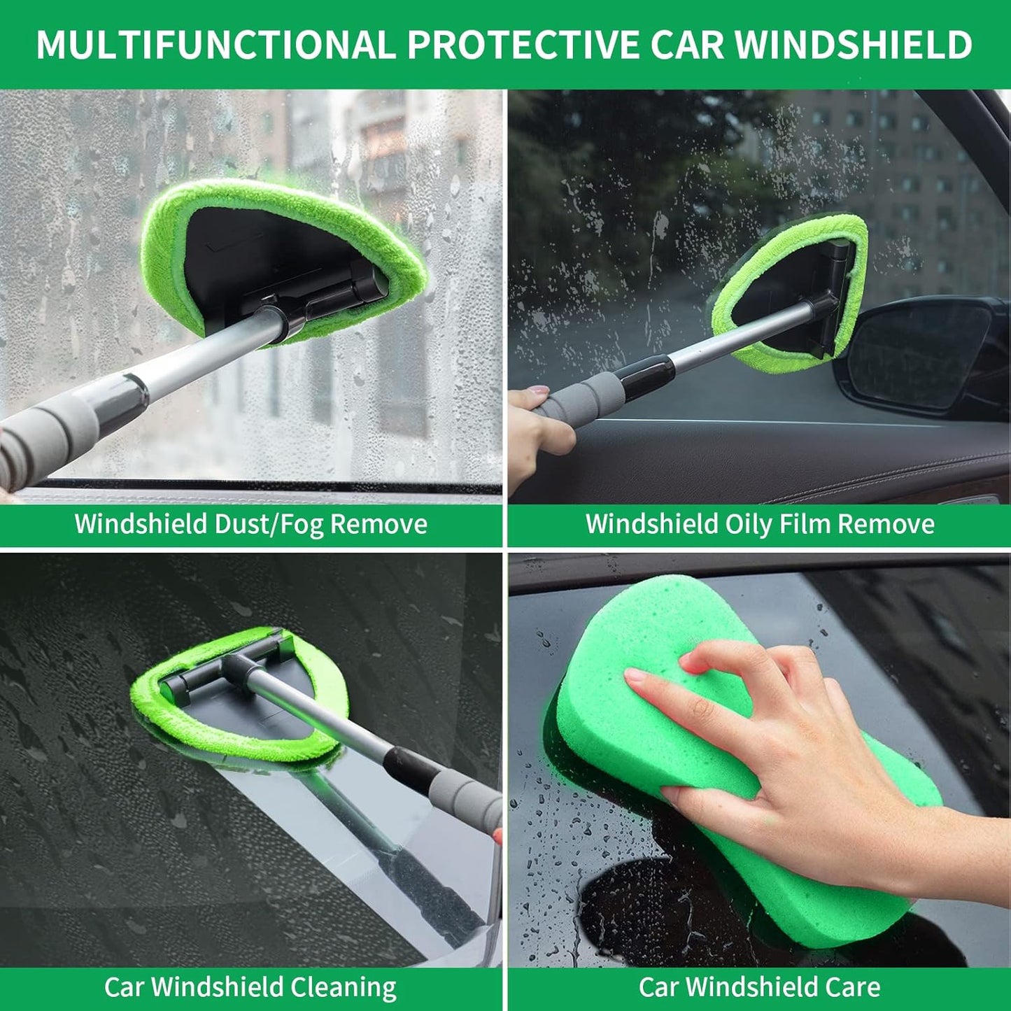 Microfiber Car Windshield Cleaning Tool with Extendable Handle
