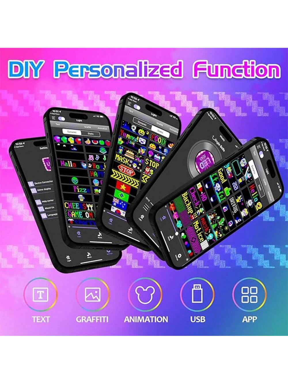 LED Sign, LED Matrix Pixel Panel, 7"X3" Flexible LED Car Sign Matrix Panel USB 5V Bluetooth App Control