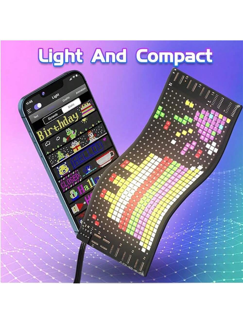 LED Sign, LED Matrix Pixel Panel, 7"X3" Flexible LED Car Sign Matrix Panel USB 5V Bluetooth App Control