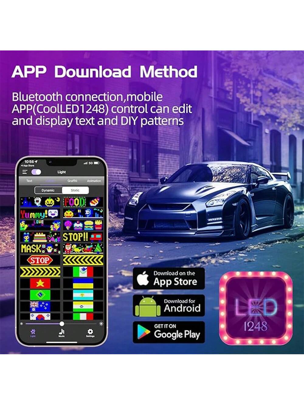 LED Sign, LED Matrix Pixel Panel, 7"X3" Flexible LED Car Sign Matrix Panel USB 5V Bluetooth App Control